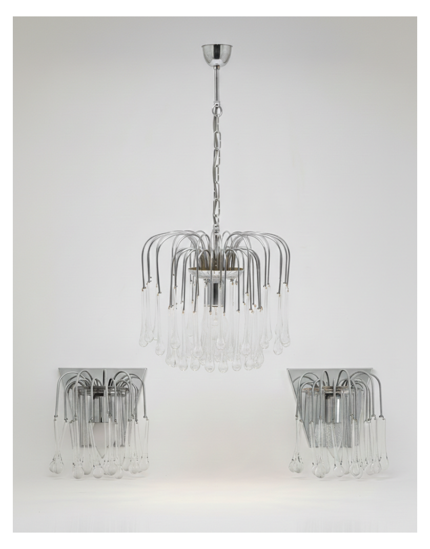 Set de Lámpara en cascada y Apliques en Cristal de Murano, siguiendo  Paolo Venini