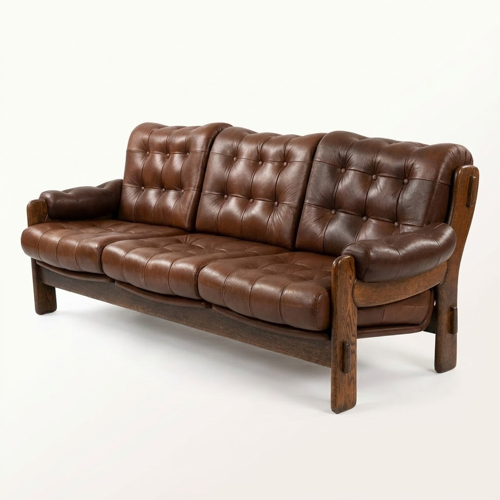 Scandinavian "Tobacco" Leather Sofa (3 Seats)